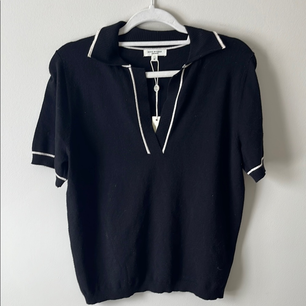 Black Short Sleeve Polo Top